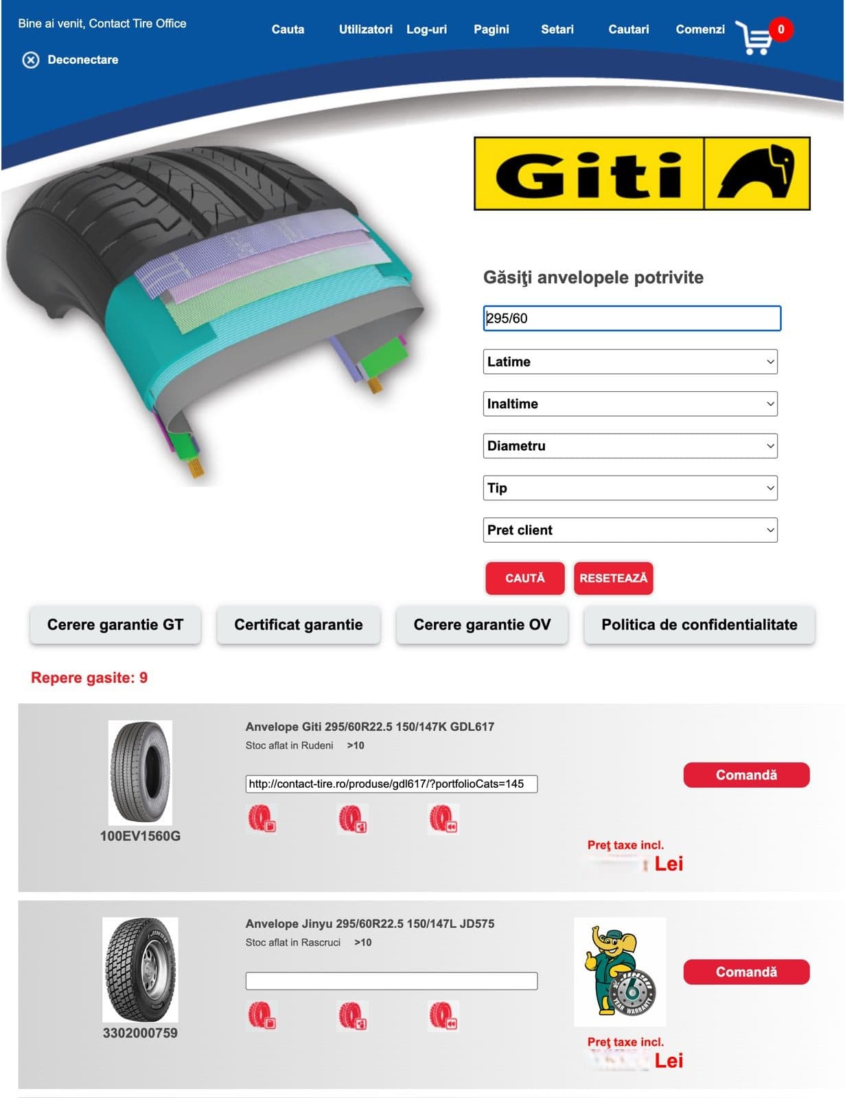 Contact Tire - Platformă web pentru comenzi anvelope