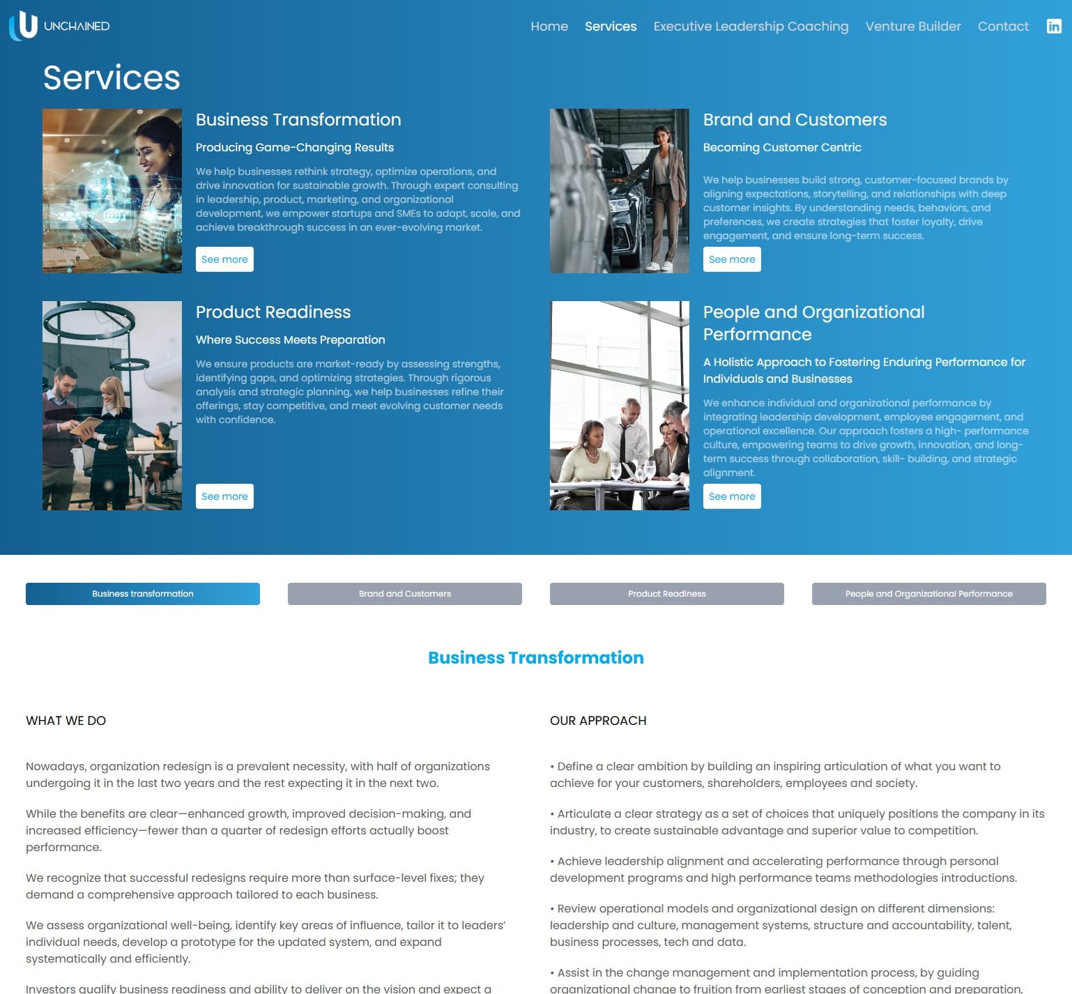 Unchained - Website servicii de management strategic