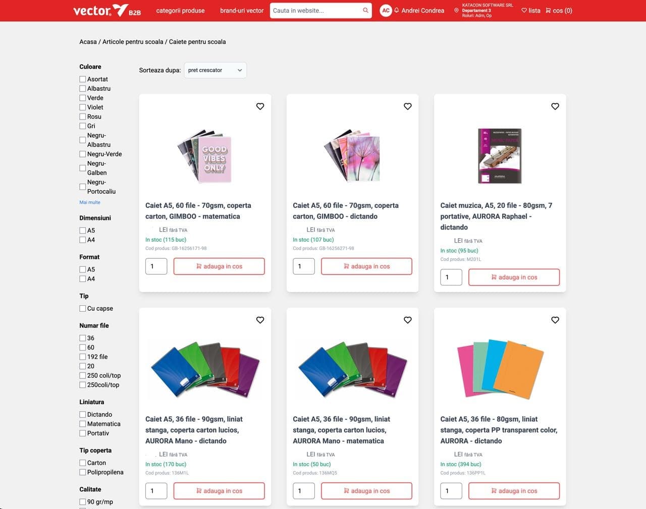 Vector - Platformă web pentru comenzi birotică, papetărie, rechizite